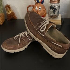 Clarks Brown and White Boat Shoes with Suede Upper and Comfortable Soles
